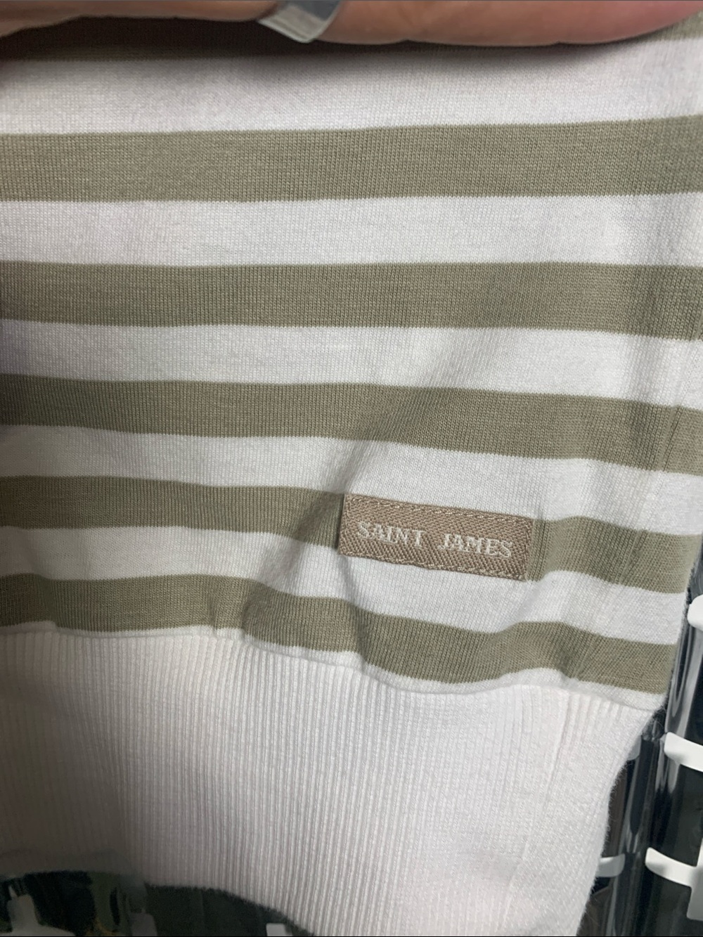 Saint James White and Olive Striped Short Sleeve Tee - Picture 5 of 6